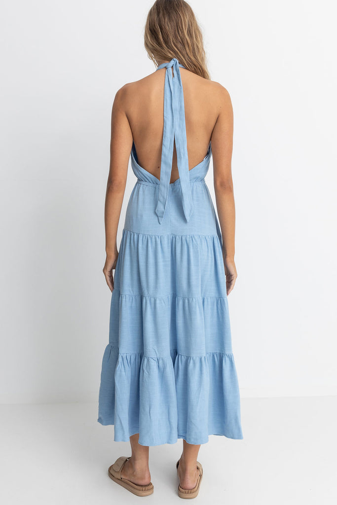 Rhythm Sky Seacoast Halter Tiered Maxi Dress