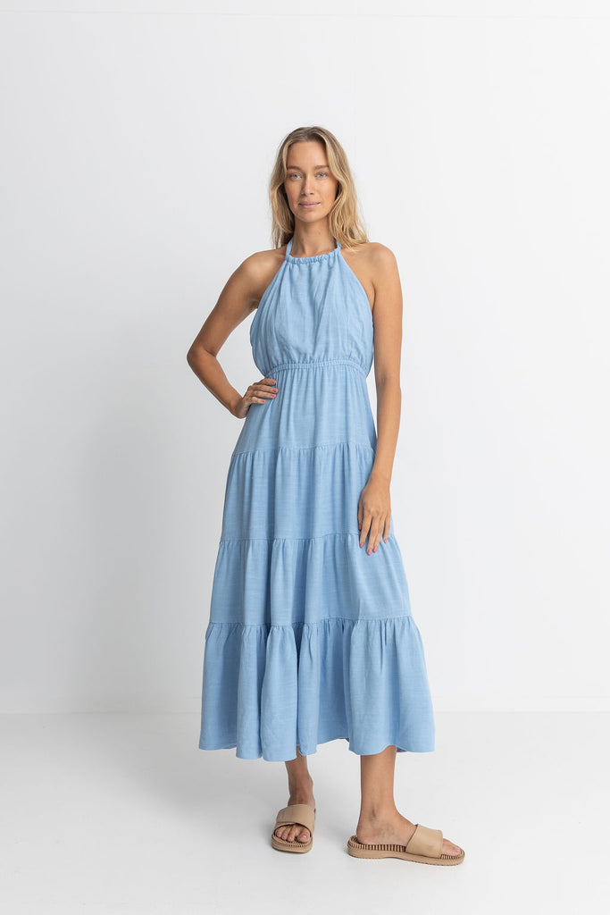 Rhythm Sky Seacoast Halter Tiered Maxi Dress