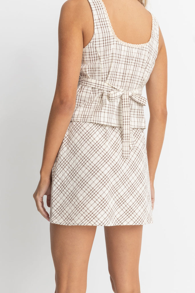 Rhythm Natural Rumi Check Bias Cut Mini Skirt