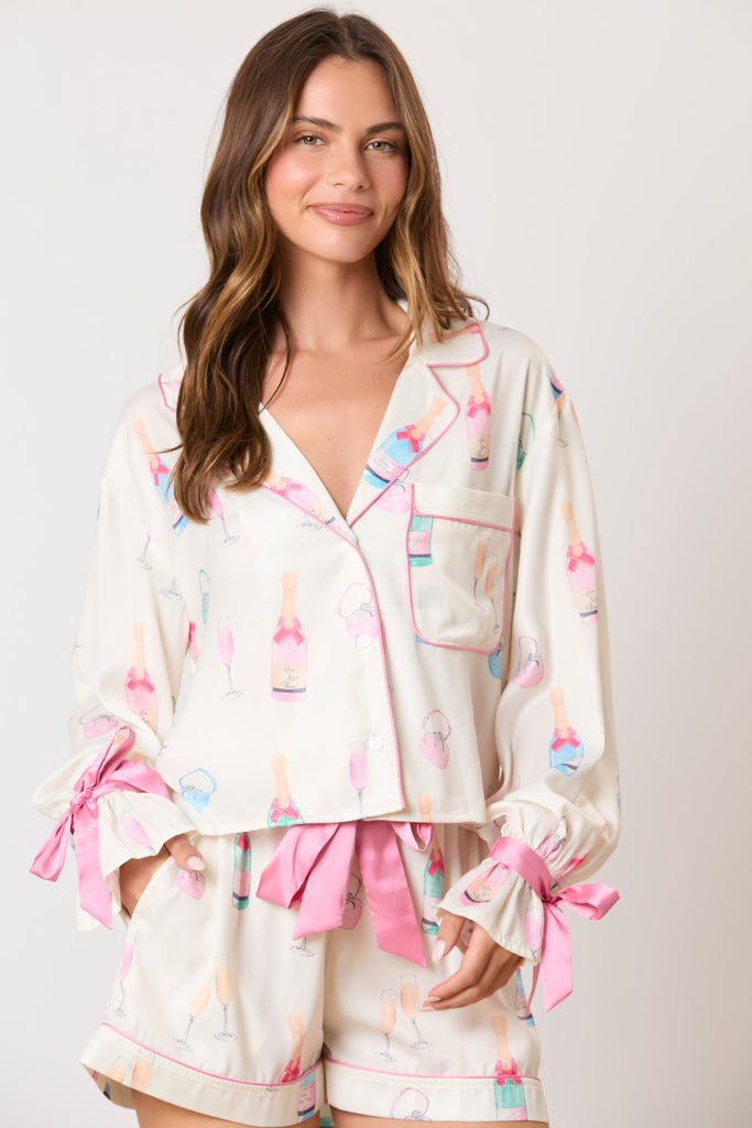 Peach Love Champagne Print Pajama Top