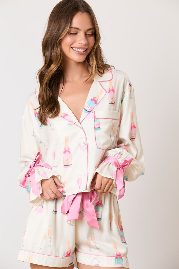 Peach Love Champagne Print Pajama Shorts