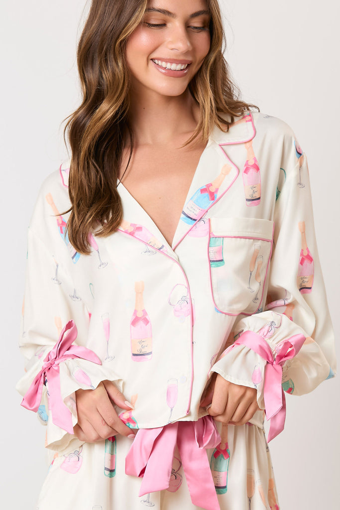 Peach Love Champagne Print Pajama Top