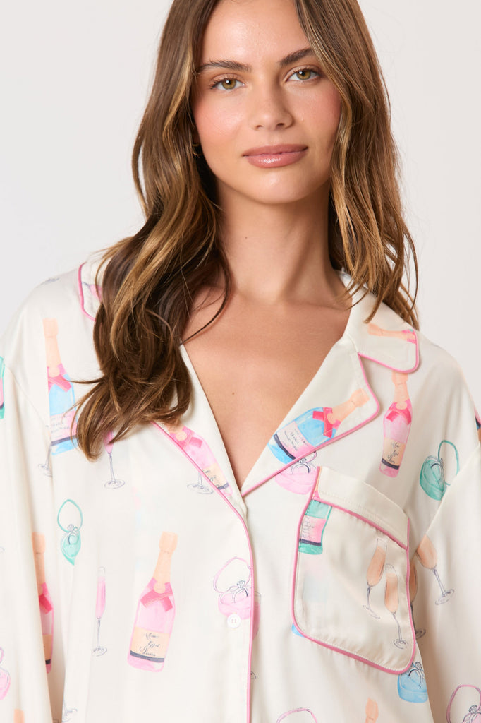 Peach Love Champagne Print Pajama Top