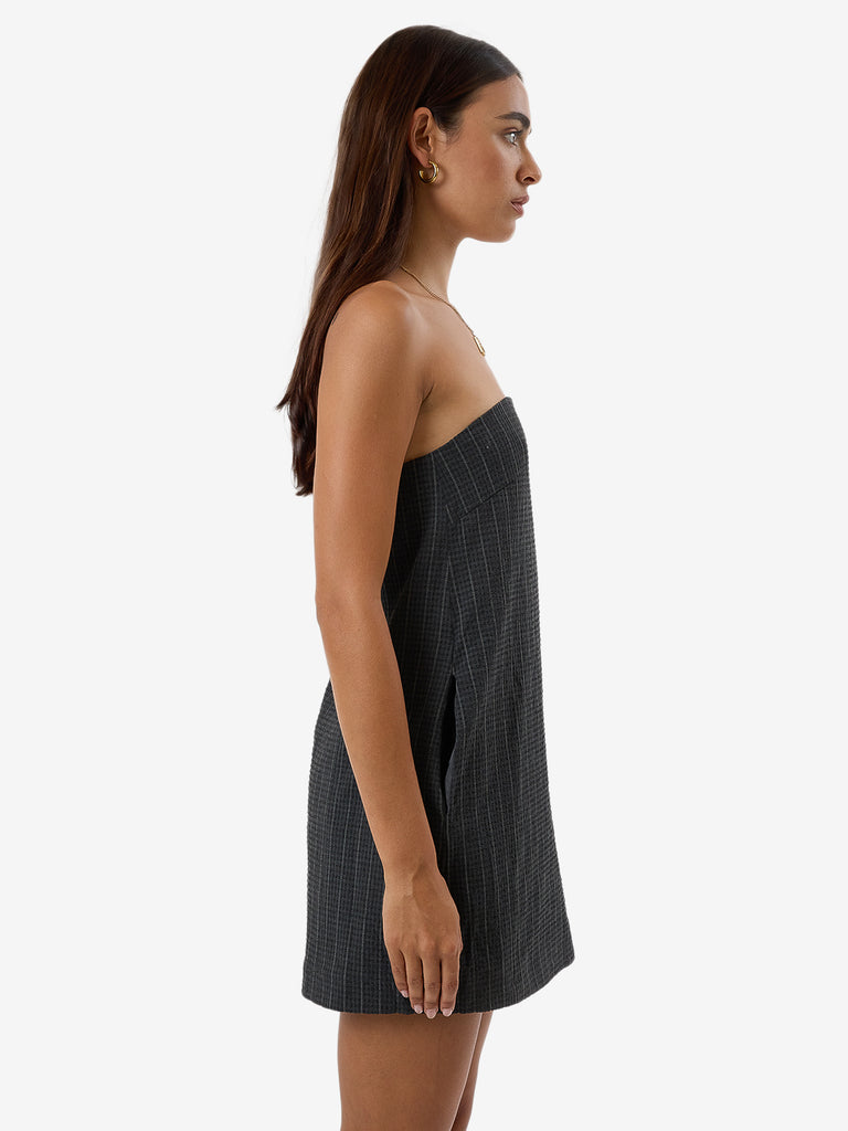 Thrills Charcoal Pinstripe Colby Strapless Dress