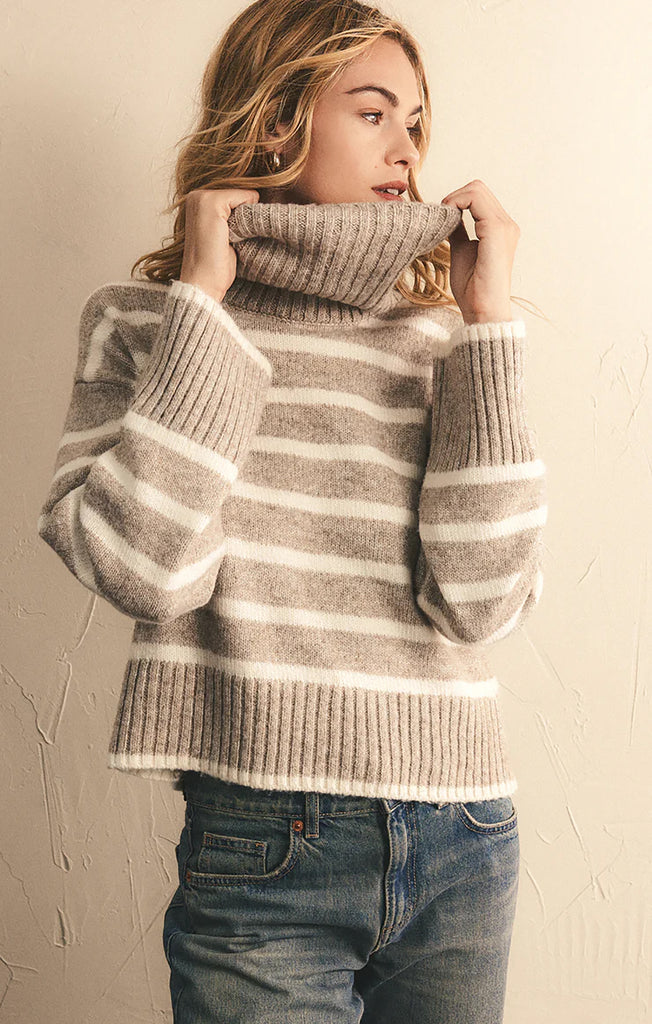 Z Supply Heather Taupe Josephine Stripe Sweater