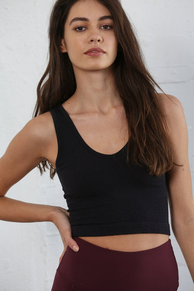 By Together Sleeveless V-neck Cropped Tank Top Black